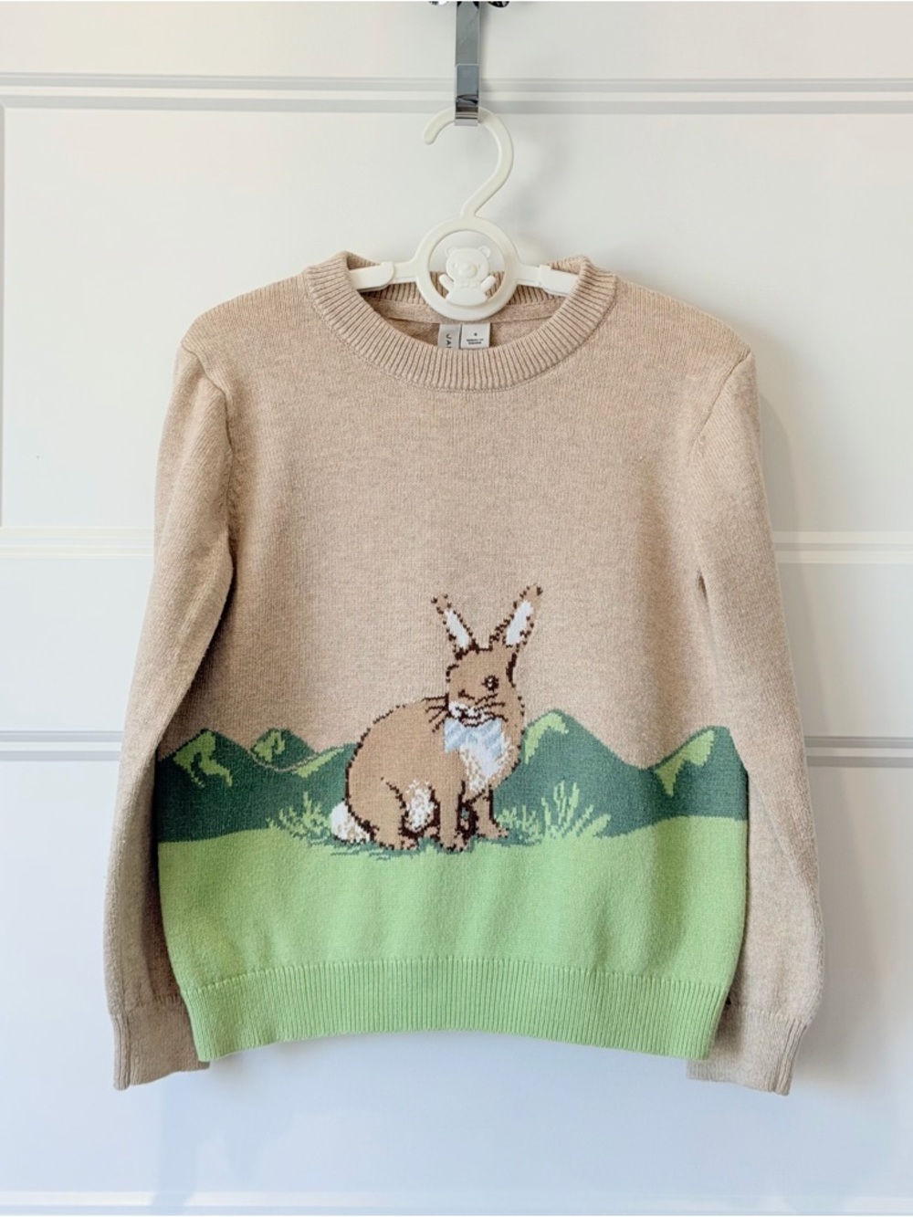 Janie and Jack Beige and Green Bunny Intarsia Sweater